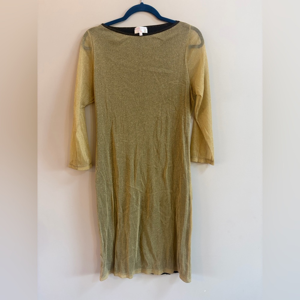 Petit Pois by Viviana Metallic Gold Mesh Dress, Made in USA, Cocktail Dress